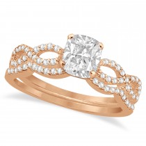 Infinity Cushion-Cut Diamond Bridal Ring Set 14k Rose Gold (0.88ct)