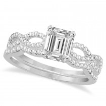 Infinity Emerald-Cut Diamond Bridal Ring Set Platinum (0.88ct)