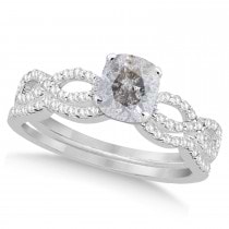 Infinity Cushion-Cut Salt & Pepper Diamond Bridal Ring Set 14k White Gold (1.13ct)