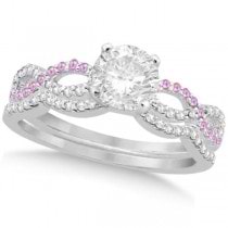 Infinity Round Diamond Pink Sapphire Bridal Set 14k White Gold (0.88ct)