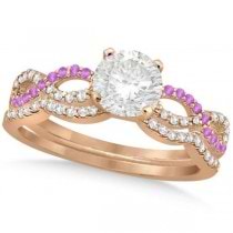 Infinity Round Diamond Pink Sapphire Bridal Set 14k Rose Gold (1.13ct)
