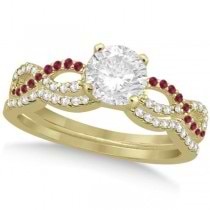 Infinity Twisted Round Diamond Ruby Bridal Set 14k Yellow Gold (1.13ct)