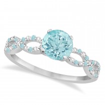 Diamond & Aquamarine Infinity Engagement Ring 14k White Gold 2.00ct