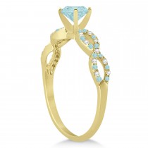 Infinity Diamond & Aquamarine Engagement Ring 14K Yellow Gold 0.90ct