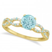 Infinity Diamond & Aquamarine Engagement Ring 18k Yellow Gold 0.90ct