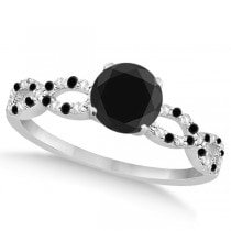 Infinity Style Black Diamond & Diamond Bridal Set 14k White Gold 0.85ct