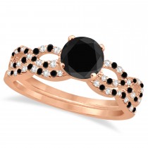 Infinity Style Black Diamond & Diamond Bridal Set 14k Rose Gold 0.85ct