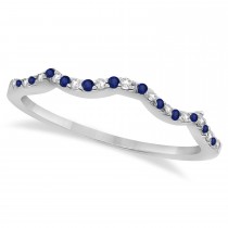 Infinity Style Blue Sapphire & Diamond Bridal Set 14k W. Gold 1.29ct