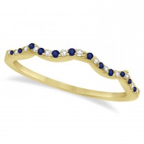 Infinity Style Blue Sapphire & Diamond Bridal Set 14k Yellow Gold 1.29ct