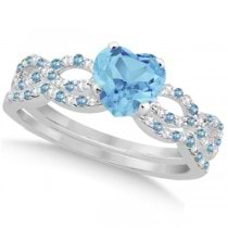 Blue Topaz & Diamond Heart Infinity Bridal Set 14k White Gold 1.74ct