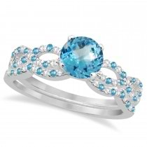 Diamond & Blue Topaz Infinity Style Bridal Set Palladium 2.19ct