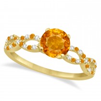 Infinity Style Citrine & Diamond Bridal Set 14k Yellow Gold 1.29ct