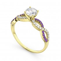 Infinity Diamond & Amethyst Engagement Ring in 14k Yellow Gold (0.21ct)