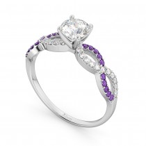 Infinity Diamond & Amethyst Gemstone Engagement Ring Palladium 0.21ct