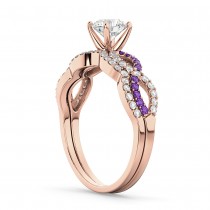 Infinity Diamond & Amethyst Engagement Ring Set 18k Rose Gold 0.34ct