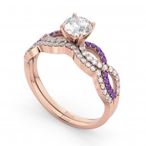 Infinity Diamond & Amethyst Engagement Ring Set 18k Rose Gold 0.34ct