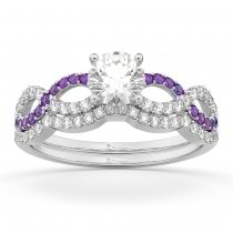 Infinity Diamond & Amethyst Engagement Bridal Set Palladium (0.34ct)