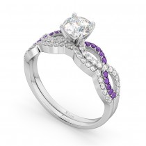 Infinity Diamond & Amethyst Engagement Bridal Set in Platinum (0.34ct)
