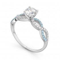 Infinity Diamond & Aquamarine Engagement Ring in 14k White Gold (0.21ct)