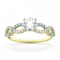 Infinity Diamond & Aquamarine Engagement Ring in 18k Yellow Gold (0.21ct)