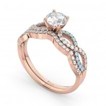 Infinity Diamond & Aquamarine Engagement Ring Set 14k Rose Gold 0.34ct
