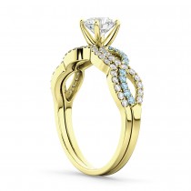 Infinity Diamond & Aquamarine Engagement Ring Set 14k Yellow Gold 0.34ct