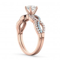 Infinity Diamond & Aquamarine Engagement Ring Set 18k Rose Gold 0.34ct
