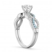 Infinity Diamond & Aquamarine Engagement Ring Set 18k White Gold 0.34ct