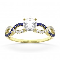 Infinity Diamond & Blue Sapphire Engagement Ring 14K Yellow Gold 0.21ct