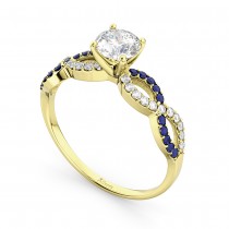 Infinity Diamond & Blue Sapphire Engagement Ring 18K Yellow Gold 0.21ct