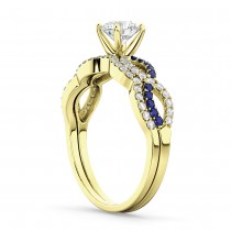 Infinity Diamond & Blue Sapphire Bridal Set in 14K Yellow Gold 0.34ct