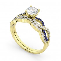 Infinity Diamond & Blue Sapphire Bridal Set in 14K Yellow Gold 0.34ct
