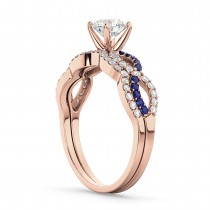 Infinity Diamond & Blue Sapphire Bridal Set in 18k Rose Gold 0.34ct
