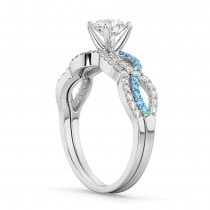 Infinity Diamond & Blue Topaz Engagement Ring Set 14k White Gold 0.34ct