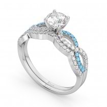 Infinity Diamond & Blue Topaz Engagement Ring Set 18k White Gold 0.34ct