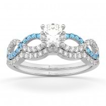 Infinity Diamond & Blue Topaz Engagement Bridal Set Palladium (0.34ct)