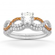 Infinity Diamond & Citrine Engagement Ring Set 18k White Gold 0.34ct