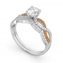 Infinity Diamond & Citrine Engagement Ring Set 18k White Gold 0.34ct