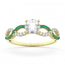 Infinity Diamond & Emerald Engagement Ring in 18k Yellow Gold (0.21ct)