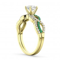 Infinity Diamond & Emerald Engagement Ring Set 14k Yellow Gold 0.34ct