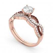 Infinity Diamond & Garnet Engagement Ring Set 14k Rose Gold 0.34ct