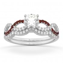 Infinity Diamond & Garnet Engagement Ring Set 14k White Gold 0.34ct