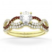 Infinity Diamond & Garnet Engagement Ring Set 14k Yellow Gold 0.34ct
