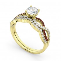 Infinity Diamond & Garnet Engagement Ring Set 14k Yellow Gold 0.34ct
