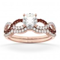 Infinity Diamond & Garnet Engagement Ring Set 18k Rose Gold 0.34ct