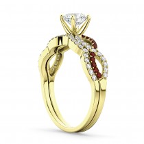 Infinity Diamond & Garnet Engagement Ring Set 18k Yellow Gold 0.34ct