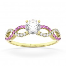 Infinity Diamond & Pink Sapphire Engagement Ring 18K Yellow Gold 0.21ct