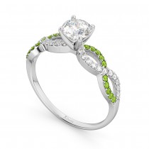 Infinity Diamond & Peridot Engagement Ring in 18k White Gold (0.21ct)