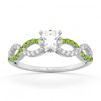 Infinity Diamond & Peridot Gemstone Engagement Ring Palladium 0.21ct