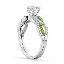 Infinity Diamond & Peridot Engagement Ring Set 18k White Gold 0.34ct